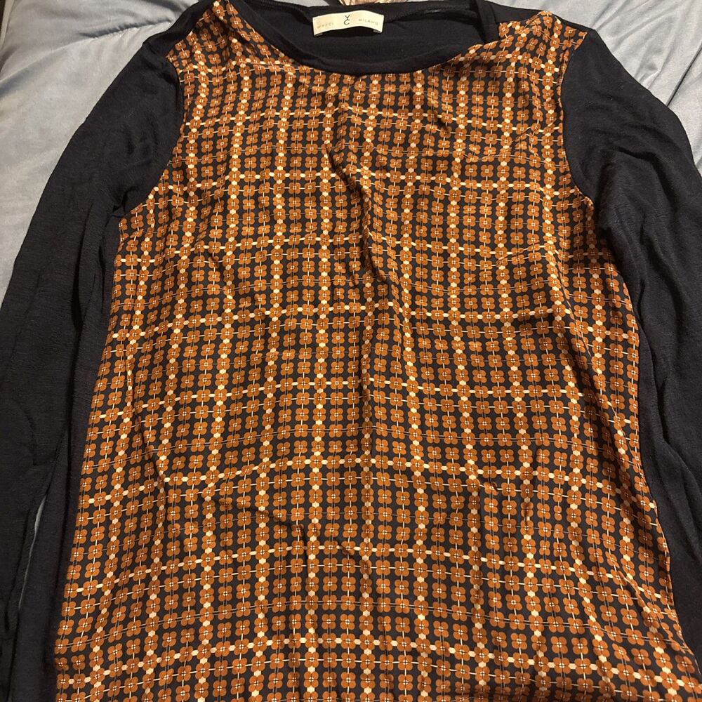 Whyci Milano Women’s Blouse SZ 4-6 Long Sleeve Top Black Floral